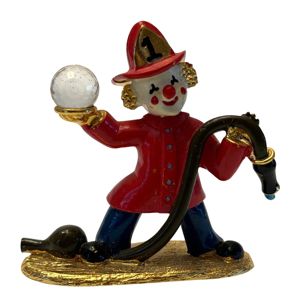 Ron Lee Fireman Clown Figurine Crystal Ball Gold Base Signed KH438 Vintage